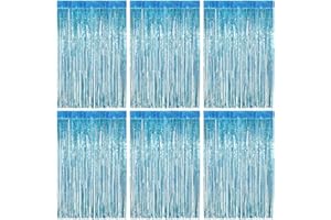 O-KINEE Metalowa zasłona z grzywką, urodziny lodowcowy niebieski laserowy kurtyna, błyszczące aluminiowe zasłony, tło dekoracja okienna ściana na przyjęcie urodzinowe (1 m x 2 m)