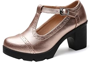 DADAWEN Women's T-Strap Platform Court Shoes Mid Heel Mary Jane Oxfords Dress Shoes