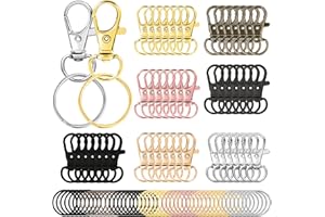 AUGSUN 100Pcs Attache Porte Clé(50 Mousqueton Porte Clé, 50 Anneaux de Porte Clé) Mousquetons Porte-Clés Fermoirs Mousquetons pour Bijoux, Loisirs Créatifs