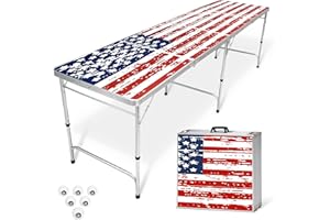 GoPong 8 Foot Portable Beer Pong/Tailgate Tables (Black, Football, American Flag, or Custom Dry Erase)