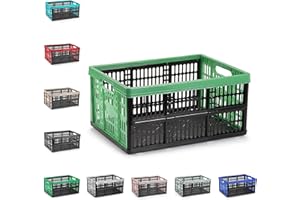 PLASTIFIC Multi-Purpose Folding Collapsible Plastic Storage Boxes Crates Collapsible Plastic Crates Portable Stackable Container Basket for Home Office Garage Tool (Black & Green - 32L)