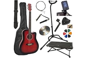 AMROVA Guitare Acoustique Folk 4/4 Adulte 41 Pouces + Support Guitare + Repose Pied + 9 Accessoires Cour Vidéo et CD (Rouge)