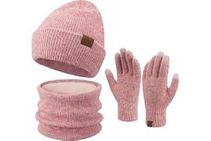 ZASFOU Donna Inverno Berretto Cappelli Sciarpa Touchscreen Guanti Set Caldo Maglia Teschio Caps per Le Donne Uomini
