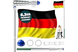 KESSER® Asta de Bandera telescópica de Aluminio de 6,30 m con Manguito para el Suelo, asta de bandera resistente a la intemperie, plateado