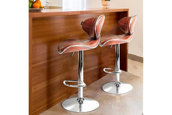 KOORSI & COMPANY. Wood Apple Bar Chair Height Adjustable and Cafe Bar Revolving Bar Stool/Kitchen Chair/Stylish Bar Stool with 6 Month Limited Warranty (Brown, Set of 2)