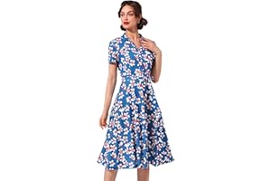 Wedtrend Sukienka koktajlowa w stylu vintage, linia A, długość do połowy, dekolt w serek, sukienka wieczorowa, elegancka sukienka na czas