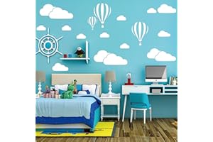 N / A CUNYAK - Adesivi da Parete per Cameretta Dei Bambini, 16 pezzi Nuvole Nianche e 3 pezzi Mongolfiera Adesivi Murali DIY Decalcomanie Murali per Camera da Letto