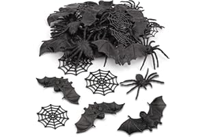 OOTSR 36 Pack Halloween Plastic Realistic Bugs Fake Spider Bat Toys, Party Favor Decor Kid Gift Joke Toy (3 Style, 12 Pack)