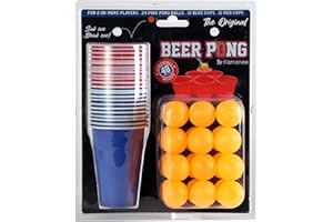 Komonee Beer Pong Set Supersize Mega Value Pack 48 PCs American Adult Indoor Novelty Drinking Game 24 Re-usable Cups and 24 Orange Balls
