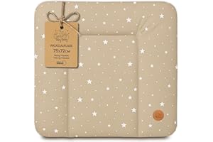 Wickelauflage Wickelunterlage abwaschbar und wasserdicht 75x72 cm - Wickelmatte zum Auflegen auf Wickeltisch Wickelaufsatz Wickelkommode oder Waschmaschine changing mat 75 x 72 Beige mit Weiß Sternen