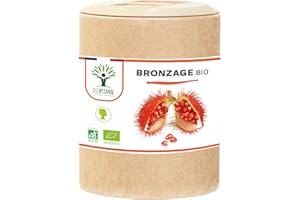 BIOPTIMAL NUTRITION NATURELLE Autobronzant Naturel - Activateur Accélérateur de Bronzage de la Peau - Poudre Urucum Bio - Vegan - Made in France - Certifié Ecocert - 200 gélules