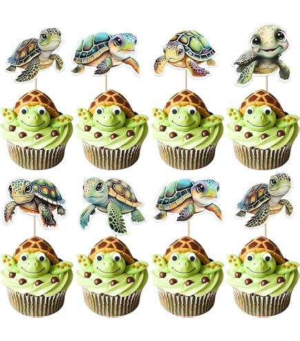 30 Stück Süße Schildkröten-Cupcake-Deko – Doppelseitig, Meerestier-Motiv, Perfekt Für Baby-Party & Geburtstag