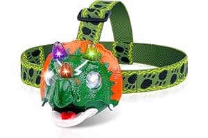 DX DA XIN Dinosaur Headlamp Toys for Boys Camping Accessories - Kids Head Torch Camping Toys for Kids 3 4 5 6 7 8 9+ Gift for Birthday Christmas New Year Outdoor Hiking Reading