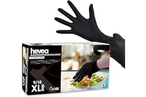 Hevea - Guantes de nitrilo desechables. Sin látex ni talco. Paquete de 5 cajas de 100 guantes cada una. Talla: XL (extragrande). Color: Negro