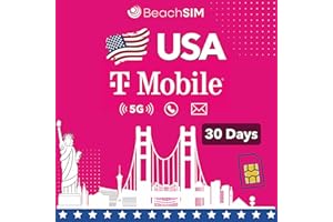 BeachSIM Prepaid USA SIM Karte 30 Tage. Unbegrenztes 5G-Datenvolumen, Anrufe und SMS. T-Mobile-Netz. Einfaches Aufladen. Schnelle Aktivierung. Kompatibel mit iOS und Android.