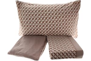 MARIELLA BRUNI Completo Lenzuola in Pile Morbido e Caldo Plaid 1 Piazza Letto Singolo Varie Fantasie (Vimini Beige)