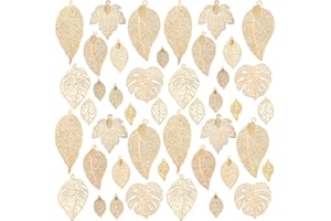 PH PandaHall 44 dijes de hoja de filigrana, 11 estilos de árbol de oro, colgantes de Monstera de latón, colgantes de arce hueca para collares, pulseras, aretes, joyas, llavero