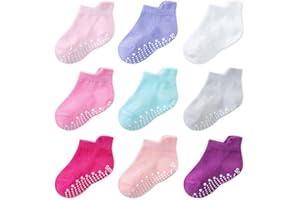 SockWaddles Baby Socks 9 Pairs Cozy Anti-Slip Toddler Socks,Cotton Grip Ankle Multicolor Socks for Kids Boys Girls Infant Children Aged 0-6/6-12 Months,1-3/4-7 Years