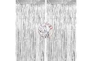 Figarge 2er Pack Silberfolie Fransenvorhang Hintergrund, 1 x 2m Glitzer Lametta Metallic Vorhänge für Geburtstagsfeier Hochzeit Foto Hintergrund Weihnachten Halloween Disco Party Dekorationen
