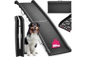 tectake® Rampa per Cani Paw Step, Richiudibile, Antiscivolo per Auto, Pieghevole con Maniglie Trasporto, Supporto fino a 90kg, Pedana per Cani, Rampe per Cani