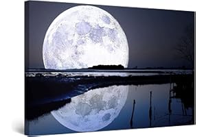Startonight Impression Sur Toile Pleine Lune Sur L'eau, Tableau Paysage- Decoration Murale Salon Moderne - Image sur Toile - 60 x 90 cm Idée Cadeau Élégante et Originale Effet Lumineux Nocturne