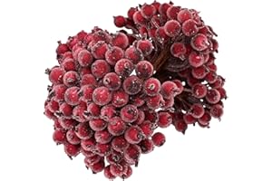 Bekecidi Navidad Espuma Frost Fruit Berry Flower, 1,5 cm de diámetro Artificial Frosted Berries Garland Material Accesorios, Christmas Tree Ornament Home Christmas Festival Decor Supplies (Dark Red)