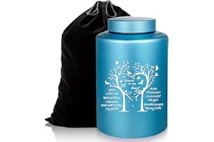 Gredstar Love Tree Memorial Urn - Blue Handcrafted Cremation Urn for Human Ashes Up to 220 lbs, Airtight Decorative Keepsake with Velvet Bag