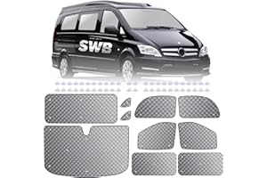 MaxEarn Juego de 8 persianas térmicas internas para VITO II W639/Viano SWB L2 2003-2014, cubierta de pantalla frontal de ventana, kit de envoltura de parasol, persiana solar UV de verano y cubierta de