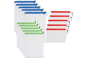 Kare & Kind Reusable Produce Bags 15 pcs - Multi-Sized Washable Mesh Bags - Zero Waste Eco-Friendly Net Storage for Grocery Vegetables Fruits Household Toy Small Items - Gift, Travel, Home