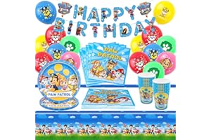 GUBOOM 57 Pezzi Stoviglie per Feste, Decorazioni Compleanno, Stoviglie per Feste Includono Stendardi, Piatti di Carta, Bicchieri di Carta, Tovaglioli, Tovaglie, Palloncini - 10 Porzioni