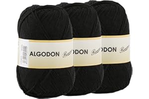 ETREXONLINE Lot de 3 pelotes de fil de coton 100 % coton parfait pour tricoter ou crocheter Noir 100 g 220 m