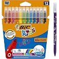 Feutres De Coloriage BIC Kids Kid Couleur - Pointe Moyenne, Ultra Lavables, 24 Couleurs Vives (dont 4 Fluos) - Lot De 2 Étuis (48 Feutres)