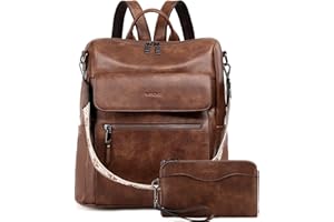 VASCHY Torebka na plecak dla kobiet, duży, wegański, skórzany, zestaw torebek z portfelem, odwracalna torebka dla kobiet, pasek gitarowy, Brązowy, 13.4x 5.7 x 14in/34x15x36cm