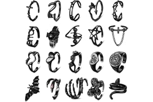 YADOCA 20 Pcs Vintage Punk Rings for Men Women Y2K Open Black Rings Set Snake Bat Devil Spider Claw Skul Adjustable Knuckle Stacking Ring Gothic Jewelry