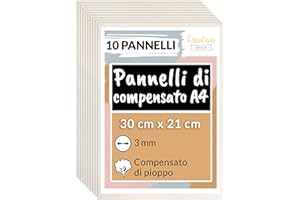 Creative Deco 10 x A4 Compensato Pannelli Legno Pioppo 3 mm | Pannelli Compensato 300 x 210 x 3 mm (+/- 2mm) | Fogli di Legno per Decorazione, Modellare, Pannelli Taglio Laser, Pirografia, Pareti