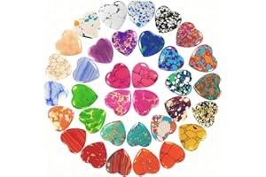 BAVUNV 34 Stück Kristalle Edelsteine Herz Stein Set, Liebesherz Natürliche Bunte Steine Heilsteine, Bunte Glückssteine Herzförmige Edelsteine für Kunsthandwerk Dekoration Geschenke