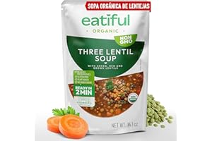 EATIFUL Sopa de Lentejas, Elaborada con Verduras Orgánicas, Sopa con Lentejas Verdes, Rojas y Marrones, Sin Conservantes ni Azúcares Añadidos, Sin Gluten, NO GMO, 400g (Paquete de 1)