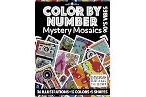 Color by Number: 90's Vibes [Premium Print] - Mystery Mosaics Coloring Book | Black Background Edition | 36 Illustrations: 90s Nostalgia | Bold and Easy | Stress Relief and Relaxation