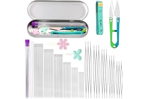 Doxiru 86-teiliges Perlennadel-Set, 18-teilige Nadeln mit großem Öhr, 60-teilige lange gerade Nadeln, Scheren-Fingerhut-Perlennadel-Set zur Schmuckherstellung