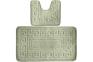 4All 2 Piece Greek Bath Mat Moisture Resistant Synthetic fiber Bathroom Mats 100% Polypropylene Machine Washable Shower Rugs Toilet Pedestal Mat (Green)