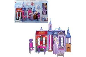 Mattel Disney Kraina Lodu Zamek Arendelle + Lalka Elsa Zestaw do zabawy z domkiem dla lalek (ponad 60 cm) z 4 obszarami zabawy i 15 elementami inspirowanymi filmem Disneya „Kraina lodu 2” HLW61