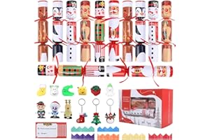 ONBAGLST 12 Pack Christmas Crackers Non-Snap Christmas Crackers for Kids with Party Hat, Joke &Wind Up Toy Keyring Squishy, Xmas Cracker for Kids Dinner Traditions