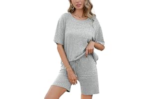Marvmys Lounge Wear Sets for Women UK Outfit Loungewear Sets Ribbed Oversized Short Sleeve Tops and Scrunch Shorts Casual Ladies Lounge Wear Sets Soft Sleepwear