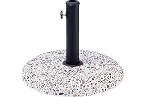 Beliani Pied de Parasol Rond en Béton Blanc avec Pierres Incrustées Diamètre 47 cm Structure Solide et Stable de 21 Kg