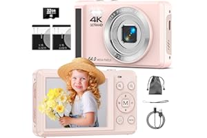 ZMOQNG Digital Camera 4K 64MP Autofocus Cameras with 32GB Card, 16X Digital Zoom Compact Digital Camera with Two 1200 mAh Batteries for Kids Beginners Teenagers