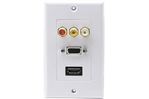 zdyCGTime 3RCA + HDMI + VGA Plaque Murale HDMI Component Composite Audio Vidéo Prise de Charger Support de Prise de Courant Murale Face Plate Panel Cover Blanc (3RCA & HDMI et VGA) RCA&HDMI&VGA