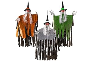 OUMUAMUA 3pcs Hanging Skeleton Ghost Halloween Decorations - 45 Inch Grim Reaper Flying Ghost with Led Glowing Eyes for Door Porch Yard Tree Halloween Hanging Glow in The Dark Decorations Outdoor