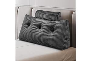 ‎Z-HOM Z-hom Bücherkissen, Keilkissen, Lesekissen Für Bett Und Sofa, Cozy Rückenkissen, Praktisches Seitenfach, Removable Cover, Mit Rundem Kopfkissen (Grau, 100 * 50 * 20cm)