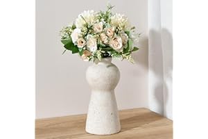 PORCER Ceramic Rustic Flower Vase, 7.87 Inch Cute Boho for Home Decor, Farmhouse Terracotta Vase for Living Room, Table, Shelf, Mantel Decoration, Farmhouse-Sesame Dot White