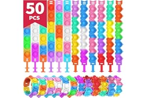 Dora Sicom 50 Pezzi Arcobaleno Bracciale in silicone,Braccialetto Pop Giocattoli,set da gioco con bracciale in gomma,Push Bubble Bracelets Fidget Toys per Bambini Adulti Ansia Sensory Braccialetti